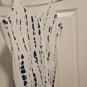 White and Blue Abstract Print Tank Top